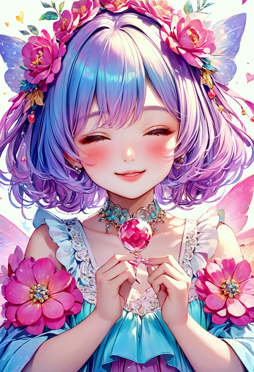 Orchids hide her face as a butterfly dances on her fingertips. What a mesmerizing sight, masterpiece, best quality