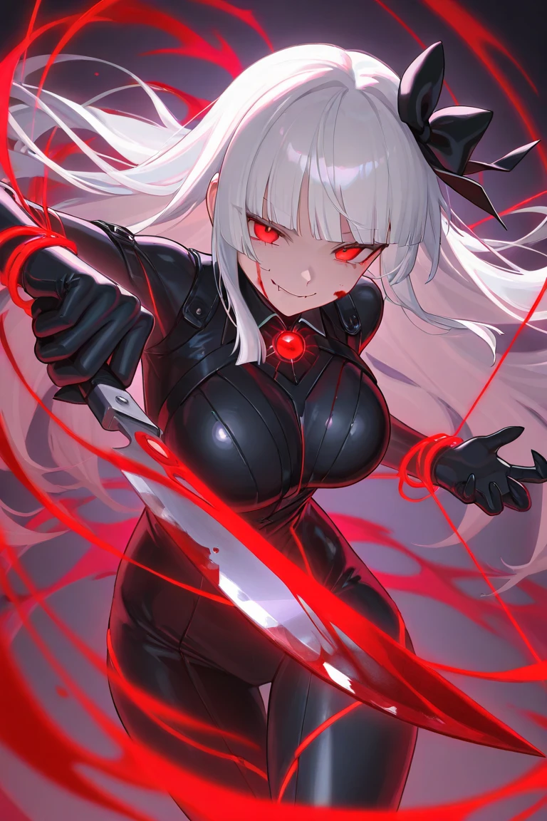 Hot girl, white hair, red eyes, black weeding drees, big tits