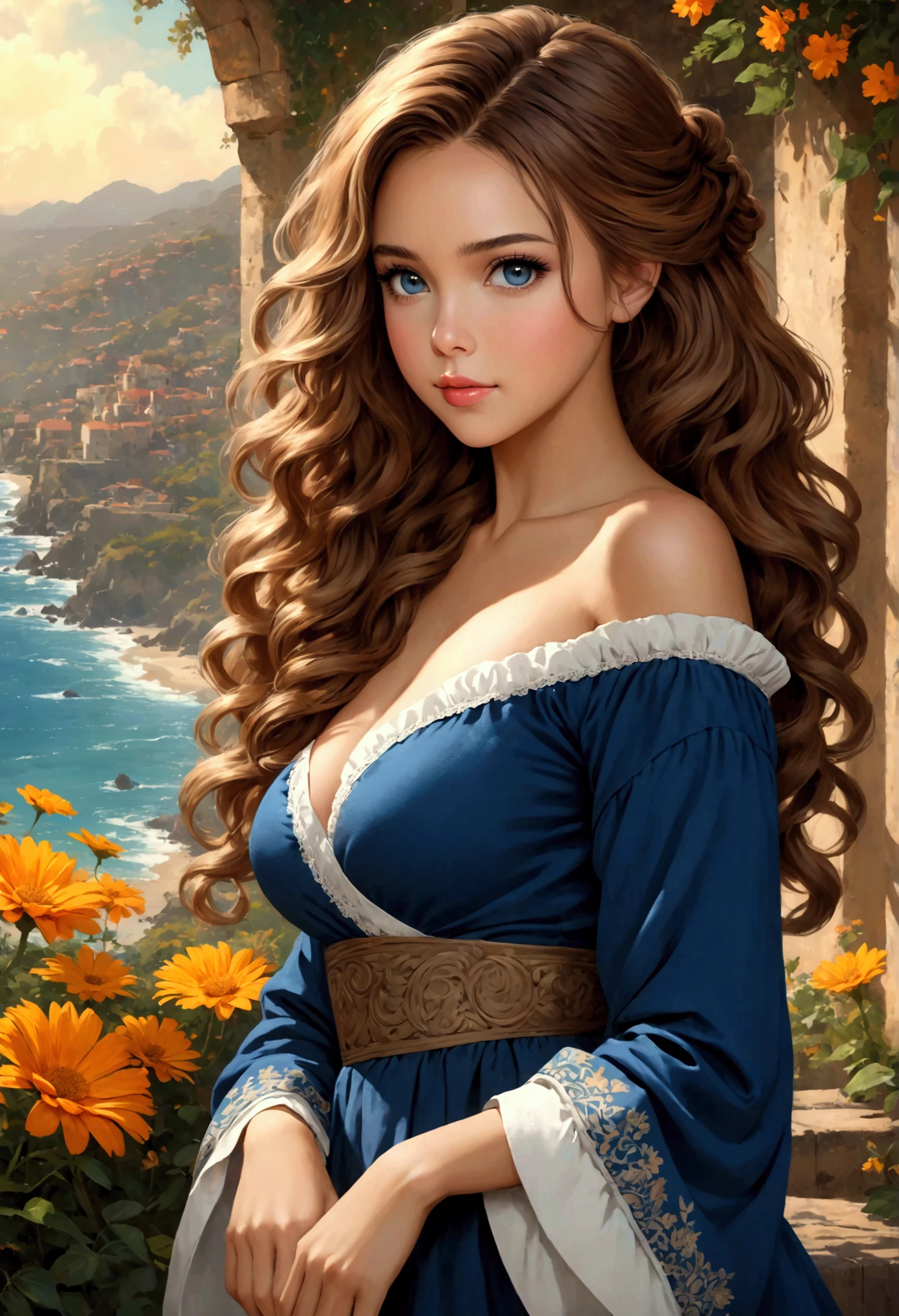 Beautiful boho woman with hair that is coarse, wiry, and tightly curled. It often has a rough texture, feels stiff to the touch, and may be prone to frizz and tangling. The curls can be densely packed. . The Official Art – An Award-Winning Digital Masterpiece In 4K Ultra HD, Extreme Detail And Intricate Realism. This Concept Art Brought To Life By The Hands Of Artists Like Wlop & Artgerm In A Stunning 2D Vector Illustration. Paige Renee Spiranac. LArge, perky, full, well shaped pleasing breasts. Background is a panoramic vista.