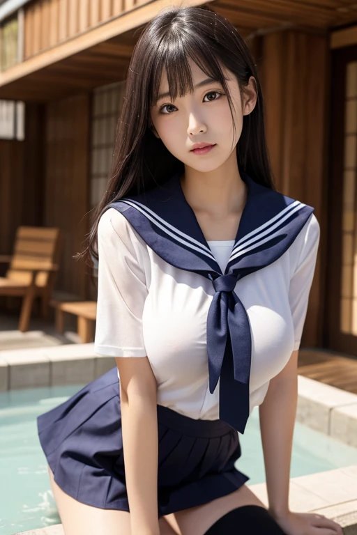 (Burstingly Big Breasts:1.3)、high quality、masterpiece、Ultra-high resolution、beautiful girl、beautiful girl顔、Cute girl face、Wear a sailor uniform、School Swimsuit、、Twin tails