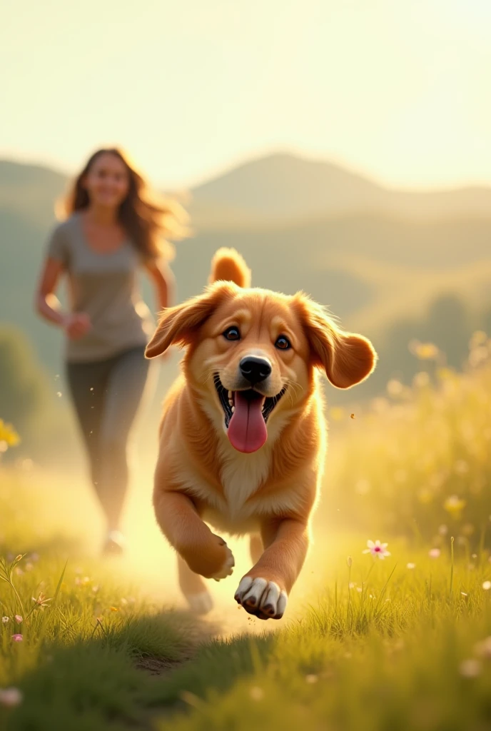 Generate for me a dog that chases after his owner's love