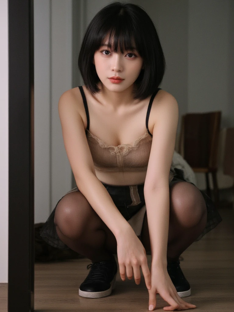 (((大people々Women1people々))),(((Beautiful short bob cut))),((have bangs)),(whole body:1.5),(girl1名:1.3),(show viewer:1.4),(anatomically correct:1.4),(clear latex tights,One piece tights,Transparent latex pantyhose,No underwear),(sitting on the sofa),(luxurious hall),(with perfect legs),(full legs),( girl' Pointed toe thick high heels :1.1),(Accurate、perfect face shape:1.3),ultra high resolution,ray tracing,,reflected light, Correct Structure,award-winning,high detail,Brighten the contrast of shadows,face lighting ,movie theater lighting,masterpiece,Super detailed,high quality,high detail, 最high quality,16k,high contrast, spread your legs