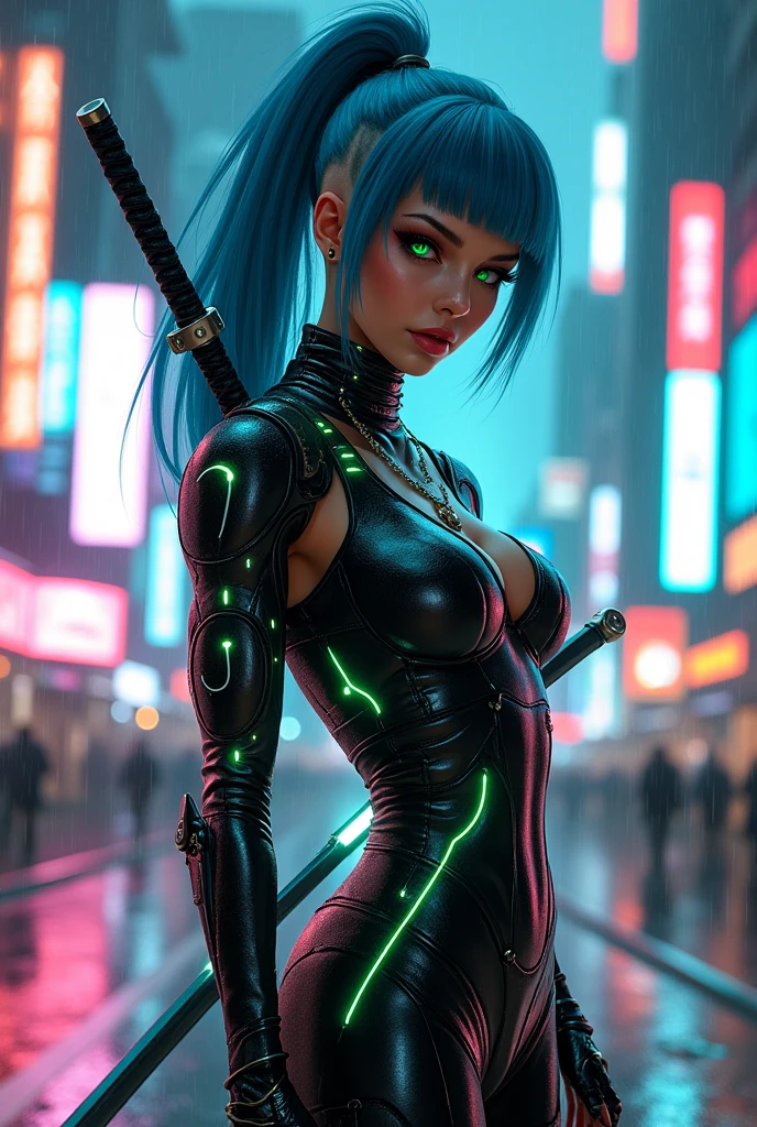 （nude）(software), Intricate details, One girl, night, (Bright neon colors), ((Flying over a futuristic cyberpunk city)), Detailed Background, severus snape's daughter, (((11years old))),(Petite cyborg girl, ((Cute perfect face, Bright green eyes)), (Perfect ???????, and firm breasts), (Extremely long red and white gradient hair, Hair blowing in the wind)), Detailed ribbed impossible bodysuit, Shoulder Armor, Cybernetic limbs, Dynamic Angle,
