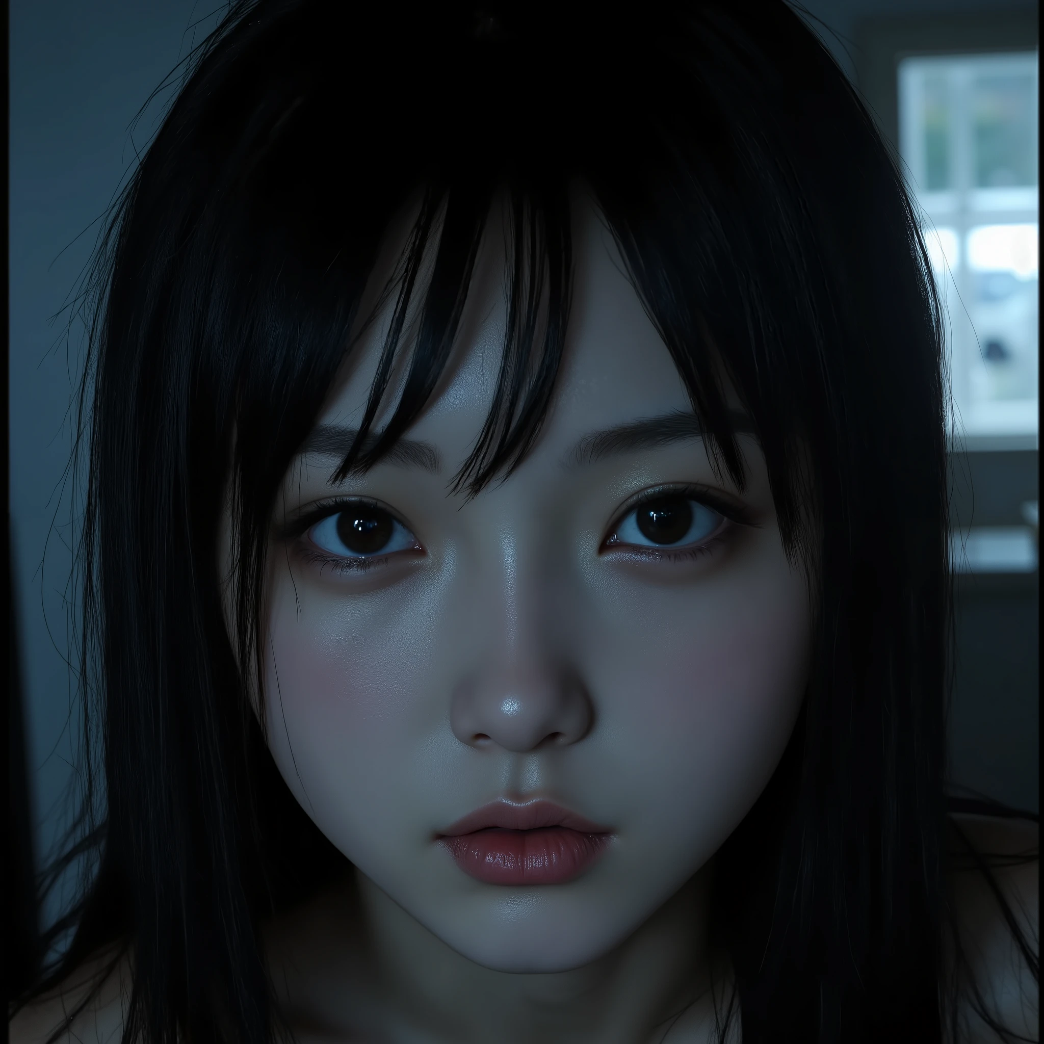 PA7_sdxl-Photo, PA7_xl-Portrait-ECU, detailxl, CSPNY1, d0f _v2,, neutral expression, Penetrating look , looking a view, youthful face, Room, being , setup, average lighting, night, window, -yeld, llity:Japan, Japanese, Idol, wind in the environment,, wet hair, Selfie, Sadako Yamamura, yamamura sadako , pose for photo, looking, Selfie na frente do espelho, cell phone