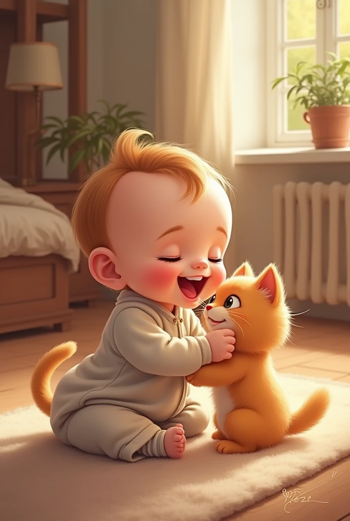 Your smile is important to make your day successful, Smile and work, success is yours. Cute baby boy with cat