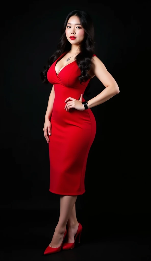 The best cell phone wallpaper, Award-Winning Wallpaper, portrait photography, In the front view is a portrait of a cute indian married 35 year old healthy curvy woman wearing mid-1960s seductive fashion, front view photo, Shot with Canon EOS R5, Set a strong contrast that accentuates the subject, Fluorescent blue tone, Wearing a very modern deep neck dress and sunglasses with block high heels is a modern 1960s style, Clothes all in one color, beautiful background