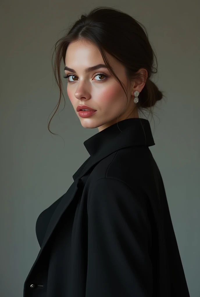 Attractive young woman with a mysterious look, wearing outstanding clothing with an elegant style that can reflect sweetness and intrigue