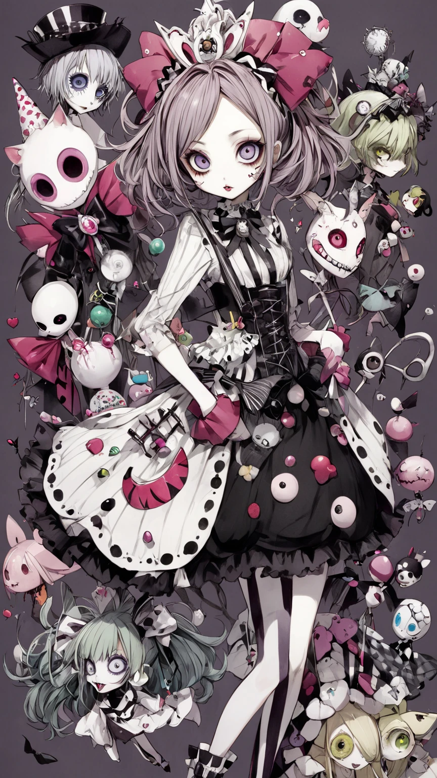 score_9, score_8_up, score_7_up, score_6_up, p4st3lg0r3, 1girl, pastel, bandaid, hair ornament, full body, large breasts, curvy, ginger hair, bow, jewelry, thighhighs, plant, creepy