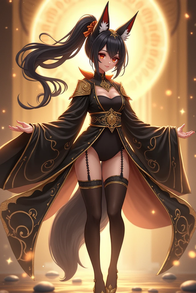 Highest quality Highest quality Draw a face carefully High-definition anime-style face Super Glowing Skin Long black hair Golden Eyes Brown full body suit Khaki pantyhose Succubus lure smile Back view Rear view Ass close up