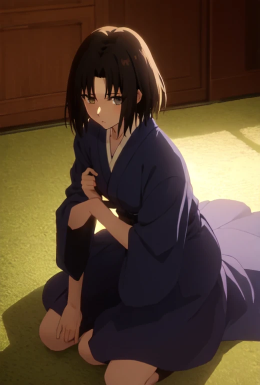 (masterpiece), (best quality), (ultra-detailed), very aesthetic, perfect composition, intricate details, absurdres, detailed face, (anime, masterpiece, intricate:1.3), (best quality, hires textures, high detail:1.2), zashiki-warashi, jet black bob haircut, kimono, expressionless, childhood, (thigh), looking_at_viewer, blush, open_mouth, bangs, navel, hetero, lying, one_eye_closed, teeth, solo_focus, tongue, tears, on_back, armpits, clothes_lift, arms_up, bottomless, bed_sheet, pov, shirt_lift, trembling, camisole, tearing_up, (1boy, out-of-frame_censoring, implied_sex, tickling), shiny skin, (adult,thigh)