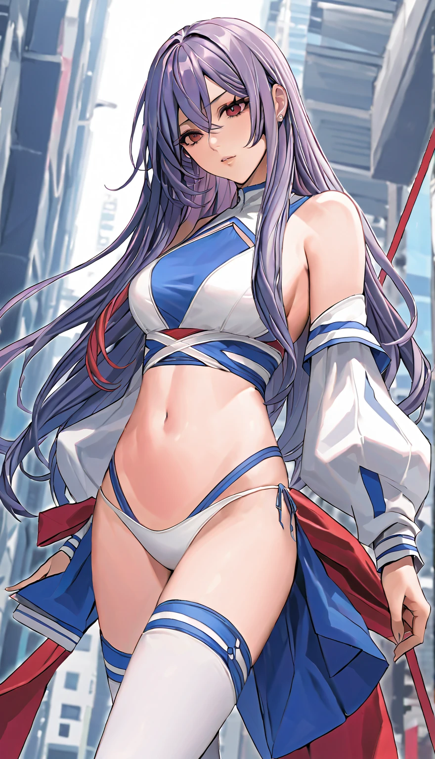 (1 girl), (((Velzard de tensei shitara slime datta ken))), She has fair skin, eyes the color of blue diamonds and long, shiny, pearl-white hair, reaching down to her waist, she wears a blue pendant in the shape of a star and a golden band on her head, (wears a very short black bikini), large breasts, thin arms, (muscular belly), (((muscular legs))),(standing), (cold smile), slim waist, bare feet and very detailed, beautiful feet and well-shaped toes, (full body photo), (((night beach scenery with starry sky and blood moon in the sky))), twintails, empty eyes, eyes empty, empty eyes, eye reflection, glowing eyes, bad mood, anime, anime style, ray tracing, cinematic lighting, panorama, Sony FE, UHD, masterpiece, anatomically correct, super detail, high quality, best quality, high resolution, 16k