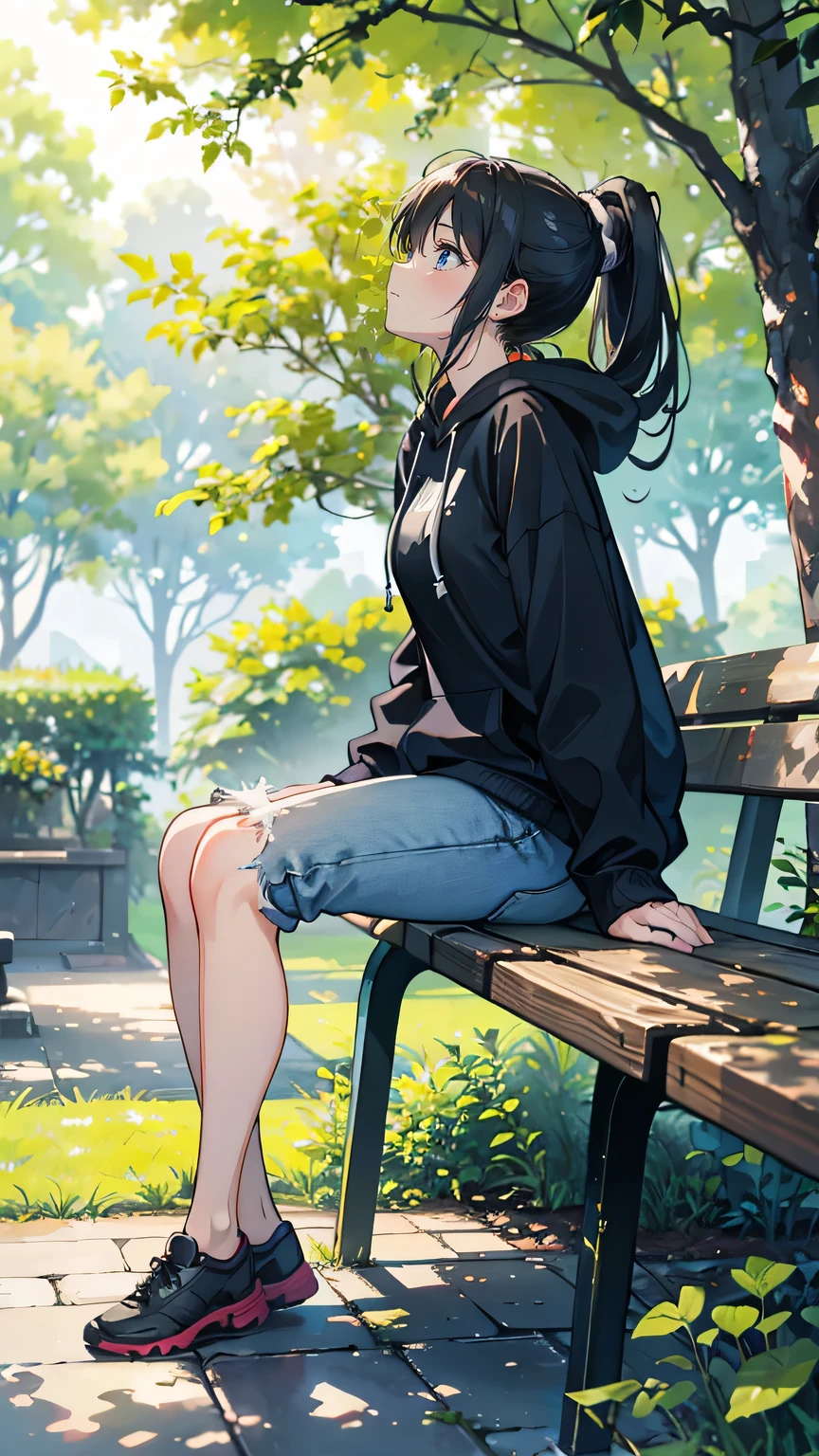 One with tired feet in an amusement park