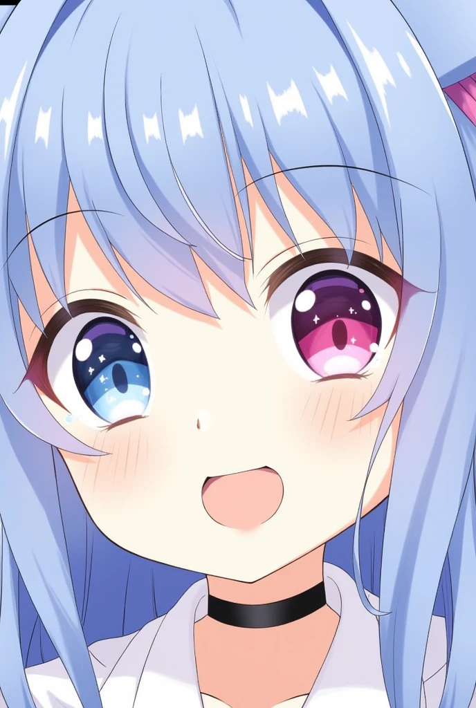 Anime girl beautiful blue hair There are heart eyes in the eyes.