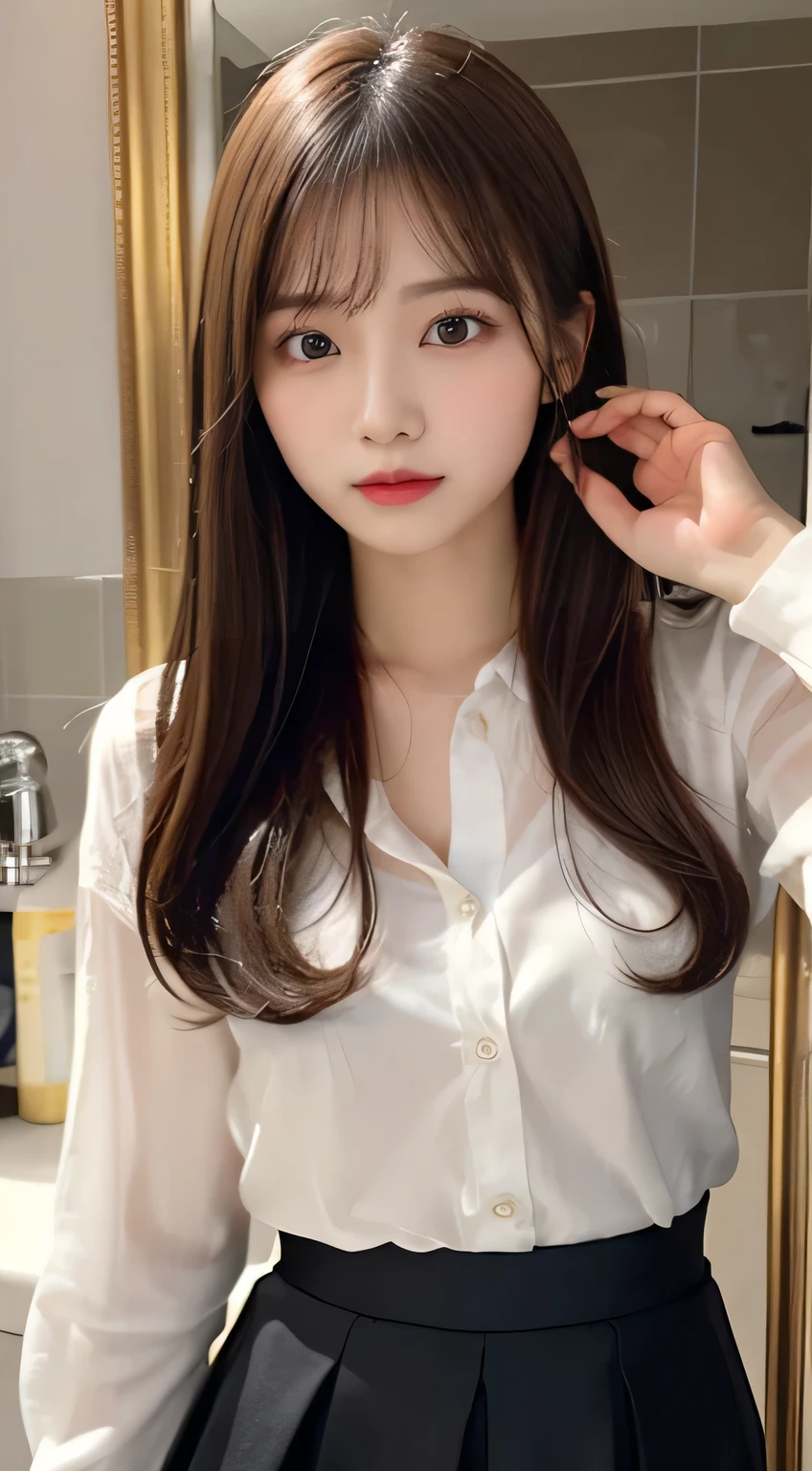 White shirt、Highest quality、masterpiece、8K、cute、Long Hair、Brown Hair、sexy、Big Breasts