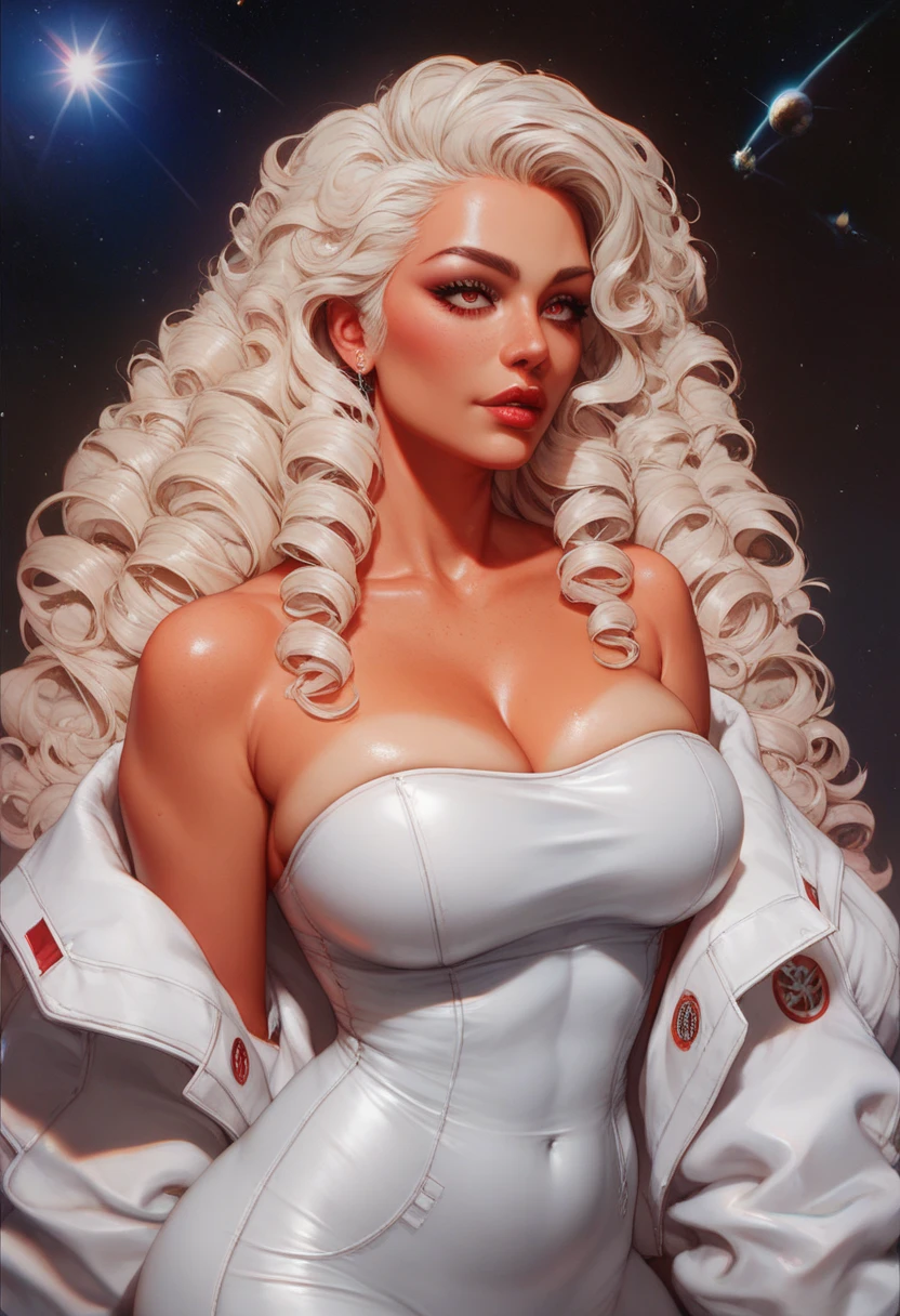 black woman with a skin deeper black as oil, 40 years old, made from universe material stars, white hair long unicorn colors, had eyes purple, a halo of light on her head. She has the smile most beautiful. Best quality of Masterpiece in 16k. Black girl, skin black