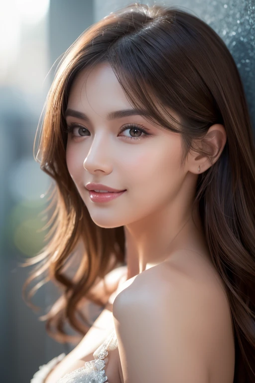 1woman, (Ultra realistic, high res), (highly detailed eyes, highly detailed hair, highly detailed face, highly detailed plump lips), (off shoulder), upper body, caute smile, (best quality:1.4), Raw photo, (realistic, photo-realistic:1.37), professional photography, cinematic light, (fine face: 1.2),