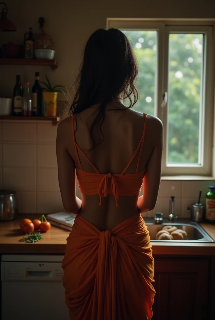 While Indian aunty was cooking in the kitchen, I tied my son-in-law aunty's backside lustfully