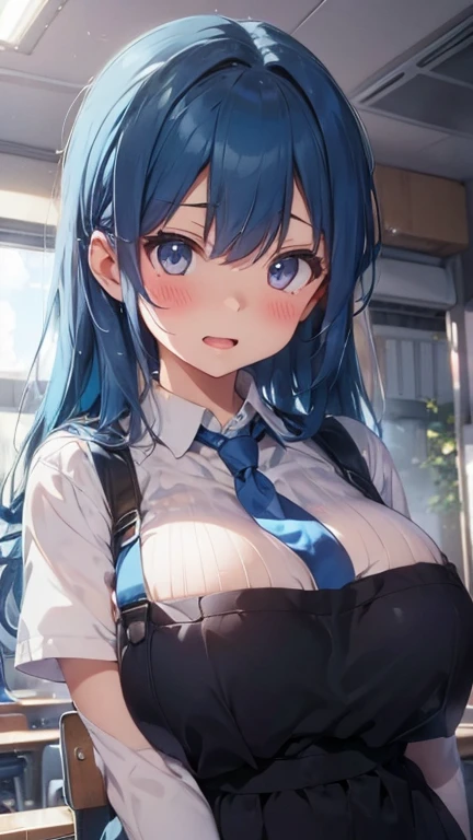 blue hair,blue eyes,big boobs, maid outfit,nude