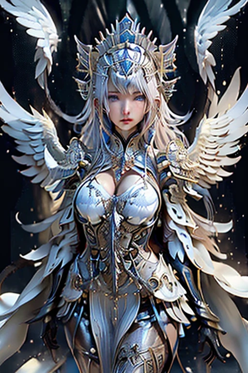 ((highest quality)),(ultra high resolution),(Super detailed),(detailed description),((best CG)),(best work of art),super precision art,amazing drawing art,(Fantasy art with precise details:1.5), An angel and a devil glare at each other across a clear blue river.