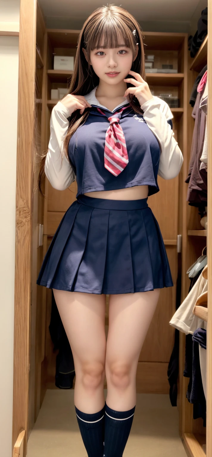 1girl, Japanese school clothes, big breasts, Short skirt, long hair, Guinevere