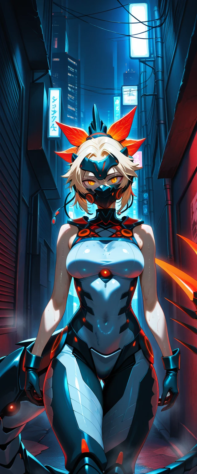 ((masterpiece)), ((best quality)), 1girl,, <lora:RebeccaCyberpunk_RebeccaCyberpunk:0.5>, red sclera, red pupils, cyborgunder, tattoo, green hair,colored skin,