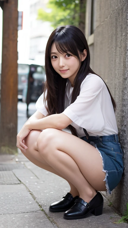 22w 2020s fashion, full body of a 20-year-old Japanese beauty sitting, snapshot not looking at the camera, double and big eyes, face is downcast, beautiful thigh