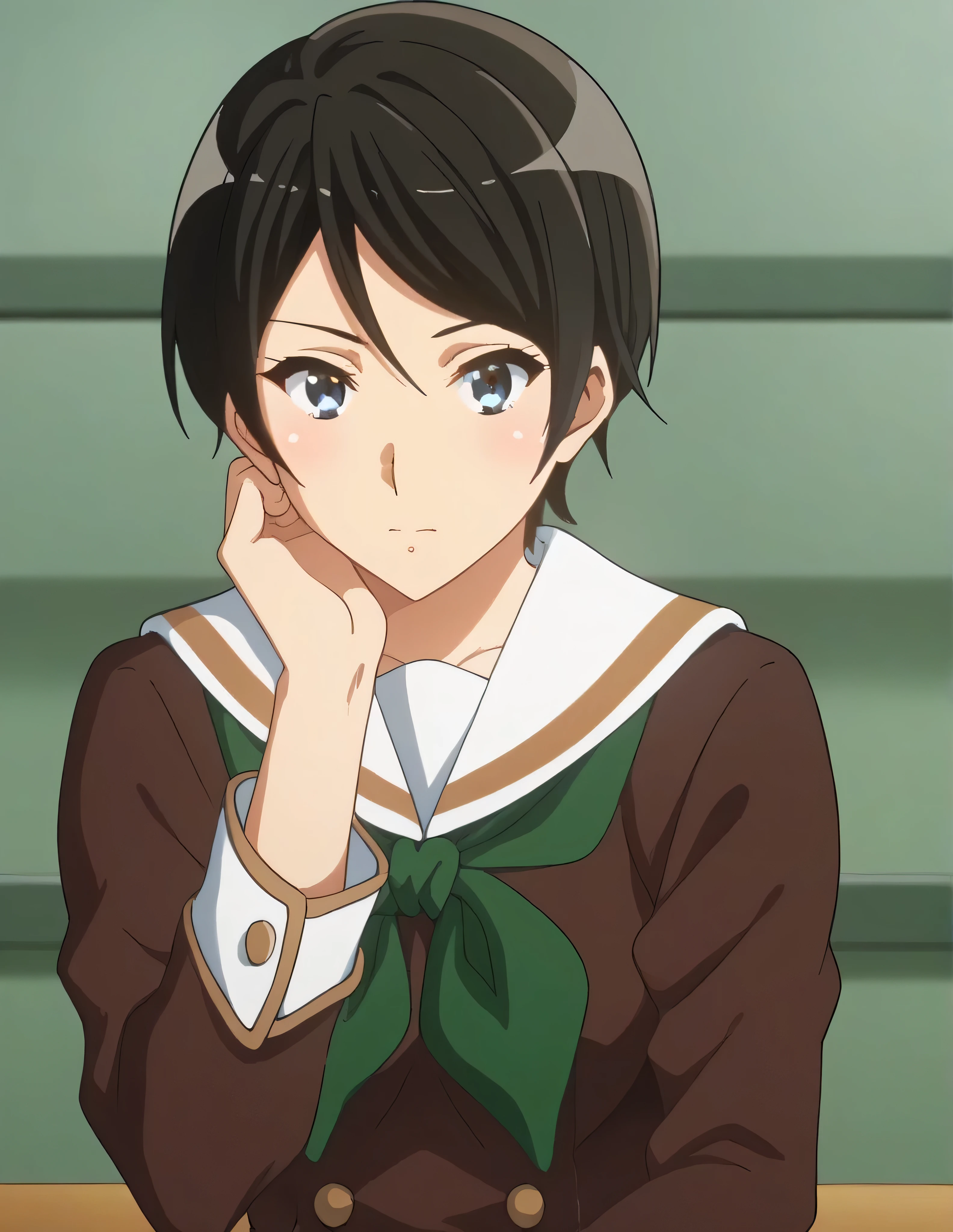 score_9, score_8_  up , score_7_  up , score_6_  up , score_5_  up ,   source_anime, rating_safe,  medium , indoor, hospital,   side 1 girl  , alone,  audience , suzuki mirei   ,   short hair ,  Hair between the eyebrows,   blue eyes,   school uniform,   Sera Clothing , Brown uniform,  white sailor color ,    Green Neckerchief ,   Long Sleeve ,  White cuffs ,   brown skirt  ,  pleated skirt,   Black Knee High  ,   loafers ,love affair,Maintaining the Company ,  are dating,  she touches a man's skin  , The Strongest Woman Who Won the Judo Tournament  ,  The Strongest Woman with Strong Blow Speed  ,  Her Smell Smells Like Being Touched by Men and Women,  The Strongest Woman Who Won the Judo Tournament  ,  The Strongest Woman Who Won the Judo Tournament  、 Is It OK to Kiss a Man  、  The Strongest Woman with Strong Stamina  、 She Touches a Man  、  The Strongest Woman with Negotiation Power  、 The Strongest Woman with Strong Mental Strength  、 The Strongest Woman Who Has Been Hit  、  The Strongest Woman Who Won the Judo Tournament  、  The Strongest Woman Who Won the Judo Tournament  、judo 9th dan, the strongest woman、Ninth Dan、The strongest woman who won the judo tournament、A little thick,judo player、judo、Inside the judo Gymnasium、On the tatami、discovery、whole body、rest、Raised in a judo family since hood. 