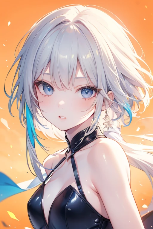 Woman with silver hair in winged short bob, backwards, anime style --auto --s2