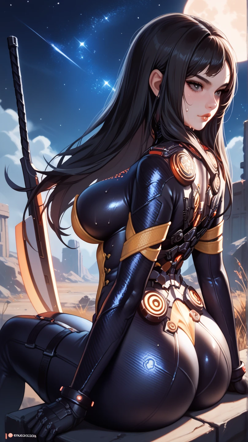 Woman Holding a Sword,Wearing samurai cyber armor,(1girl:1.5),(tactical helmet:1.4),(Black body:1.4),(sensually:1.3),(large full breasts:1.3),(long legged:1.1),(A detailed eye:1.4),(A detailed face:1.4),(Detailed weapons:1.3),(Detailed body:1.3),(full bodyesbian:1.5),(The background is the moon:1.5),逼真,(masutepiece,Extremely detailed, Heavy mechs, hard surface)