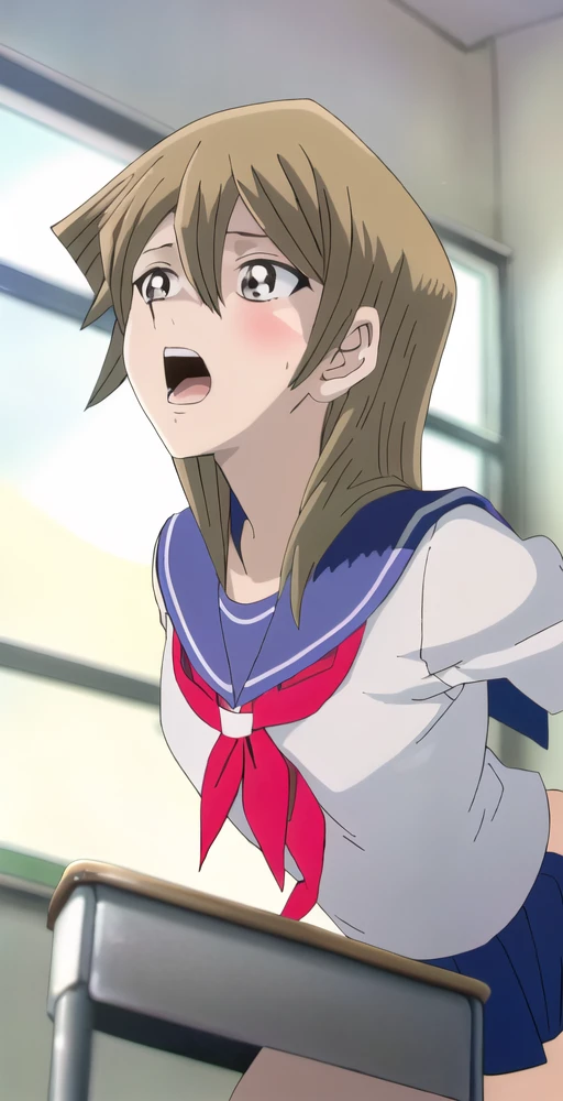 <lora:Mashiro:1>, 1girl, short hair, serafuku, closed eyes, crying, full body,  dynamic from below,