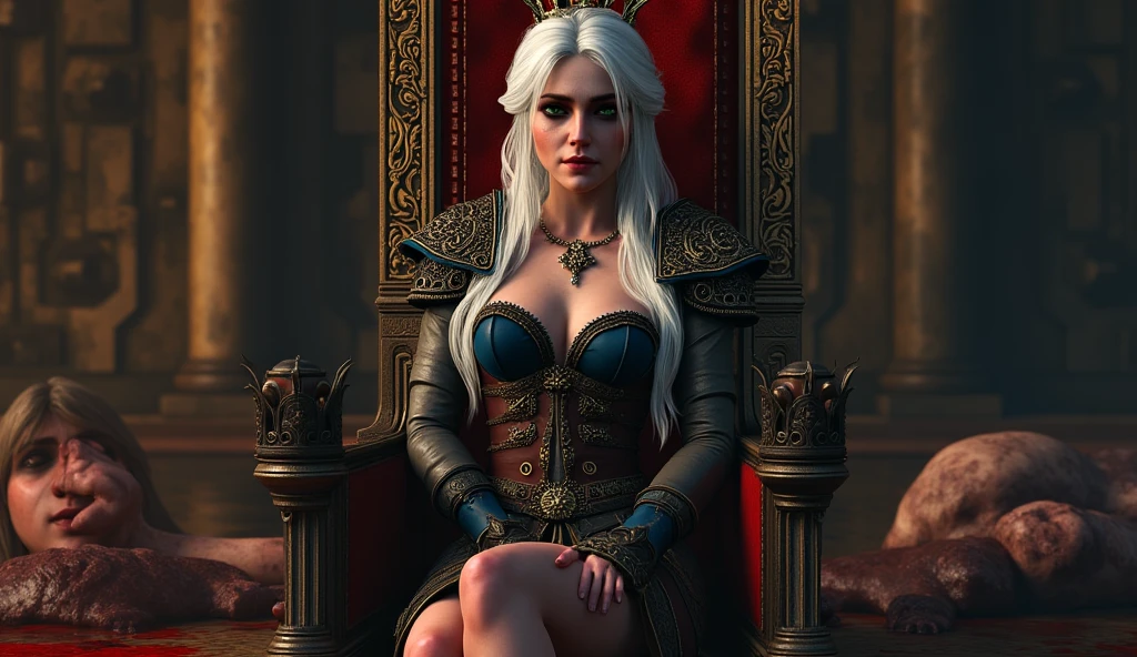 rhaenys, house of the dragon character model, hyper realistic, highly detailed, photorealistic, masterpiece, completely naked, nude, white hair, slim athletic body, extremely detailed big breasts, wide hips, round ass, vagina, labia, detailed brown nipples, beautiful detailed eyes, beautiful detailed lips, extremely detailed face, long eyelashes, looking directly at viewer, natural lighting, 8k, high quality, sharp focus, hyperrealistic, intricate details, sitting on iron throne game of thrones,