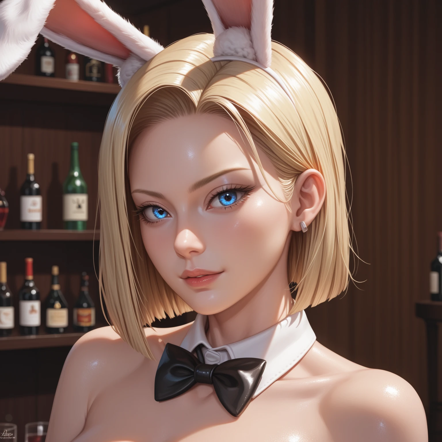 masterpiece, best quality, 1girl, White hair, red eyes,  bunny head band, short hair,blush,solo,beauty,girl,photorealistic,(naked),standing,(no panty),slender,sexy pose