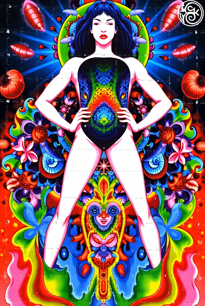 A gigantic naked beautiful female angel with red hair in a klimt style. She is surrounded by multicoloured galaxies and nebulae in a circuit Cubist style 