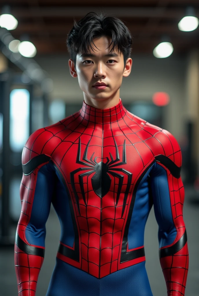 (1 boy:1.3), Solo, (((Very detailed face)))), ((Very detailed eyes and face)))), Beautiful detail eyes, Body parts__, Official art, Unified 8k wallpaper, Super detailed, handsome boy, masterpiece, best quality, original, masterpiece, super fine photo, best quality, super high resolution, realistic realism, sunlight, full body portrait, amazing , dynamic pose, delicate face, vibrant eyes, (from the front), ((wears sexy Spider-Man leotard)), red and black color scheme, spider, very detailed city roof background, rooftop, overlooking the city, detailed face, detailed complex busy background, messy, gorgeous, highly detailed skin, realistic skin details, visible pores, clear focus, volumetric fog, 8k uhd, DSLR, high quality, film grain, fair skin, photo realism, lomography, futuristic dystopian megalopolis, translucent, full length shot (fls). , ((sexy , thick thighs , NSFW , (only male) , (only boy), handsome Korean boy , exposed sexy body ,bare thighs)) , micro thong