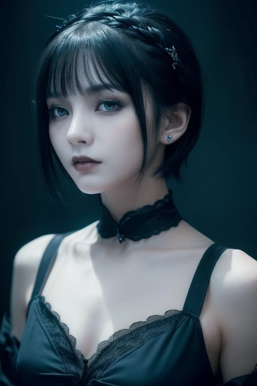 RAW Photos, 8K, (Highest quality), Realistic, (live-action, Intricate details), (Natural skin texture, Detailed skin, Hyperrealism, Sharpness), (Japanese teenage girl standing in a dirty back alley at night, graffitied wall:1.3, Put your hands on your head, Exposed armpits), ((Black short dress, tight dress, No sleeve, Side slits)), (((Flat Chest:1.5))) , (Pale skin), ((short hair, Short bangs)), (Glasses, Fascinating face, Part your lips:1.3), thigh, graffiti:1.5, trash can, at night, Spot lighting:1.3, Full Body Shot, small breast, nude, pussy