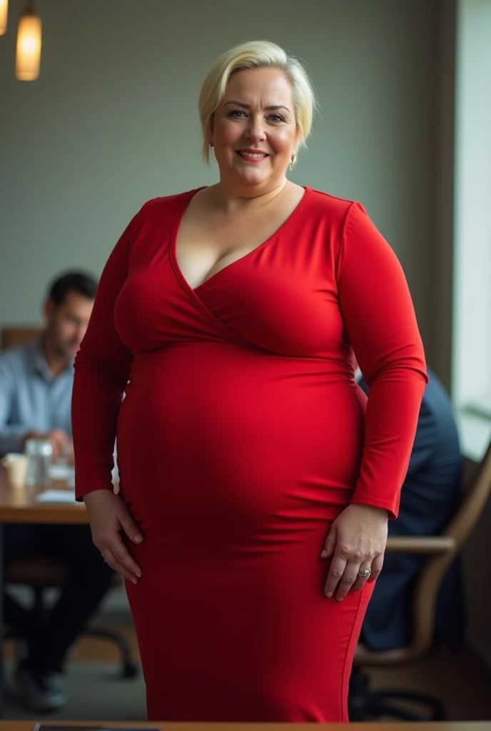 her name is Nannette, high quality, ((mature)), ((white pale skin)), 1girl, ((30-year-old chubby  Caucasian woman)), ((40 years old)), ((chubby)), ((short ginger hair)), pose: standing, wearing stylish modern wear, BACKGROUND: Sydney Waterfront in Australia, Pose:Standing