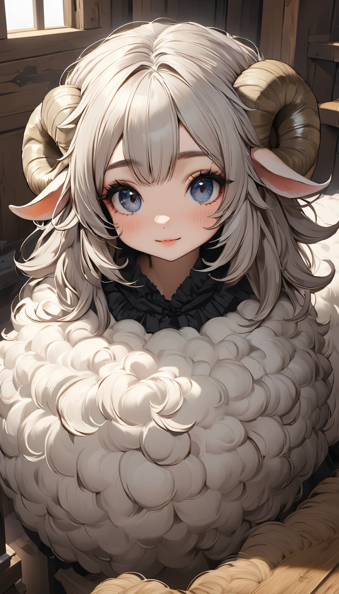(masterpiece, ultra fine quality, Ultimate resolution), super realism, sheep girl, cute, professional art, super fine detailed, clean sharp line,