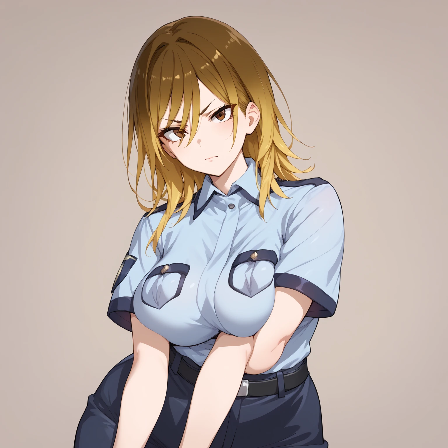 White shirt, Female officer wearing black uniform tie and black military uniform(beige ponytail, Geuman)