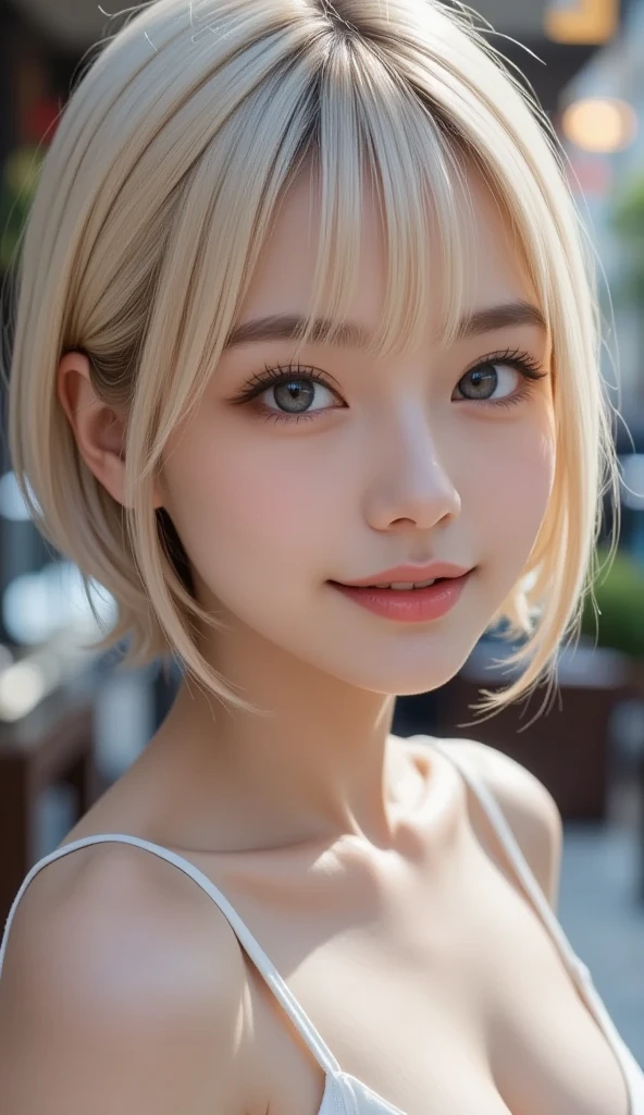 (top-quality)、(ultra-detailliert)、(masterpiece)、bob cuts、1girl in、Gray-beige hair、finely eye、(AHE Face)、The bikini、maikurobikini、Open mouth