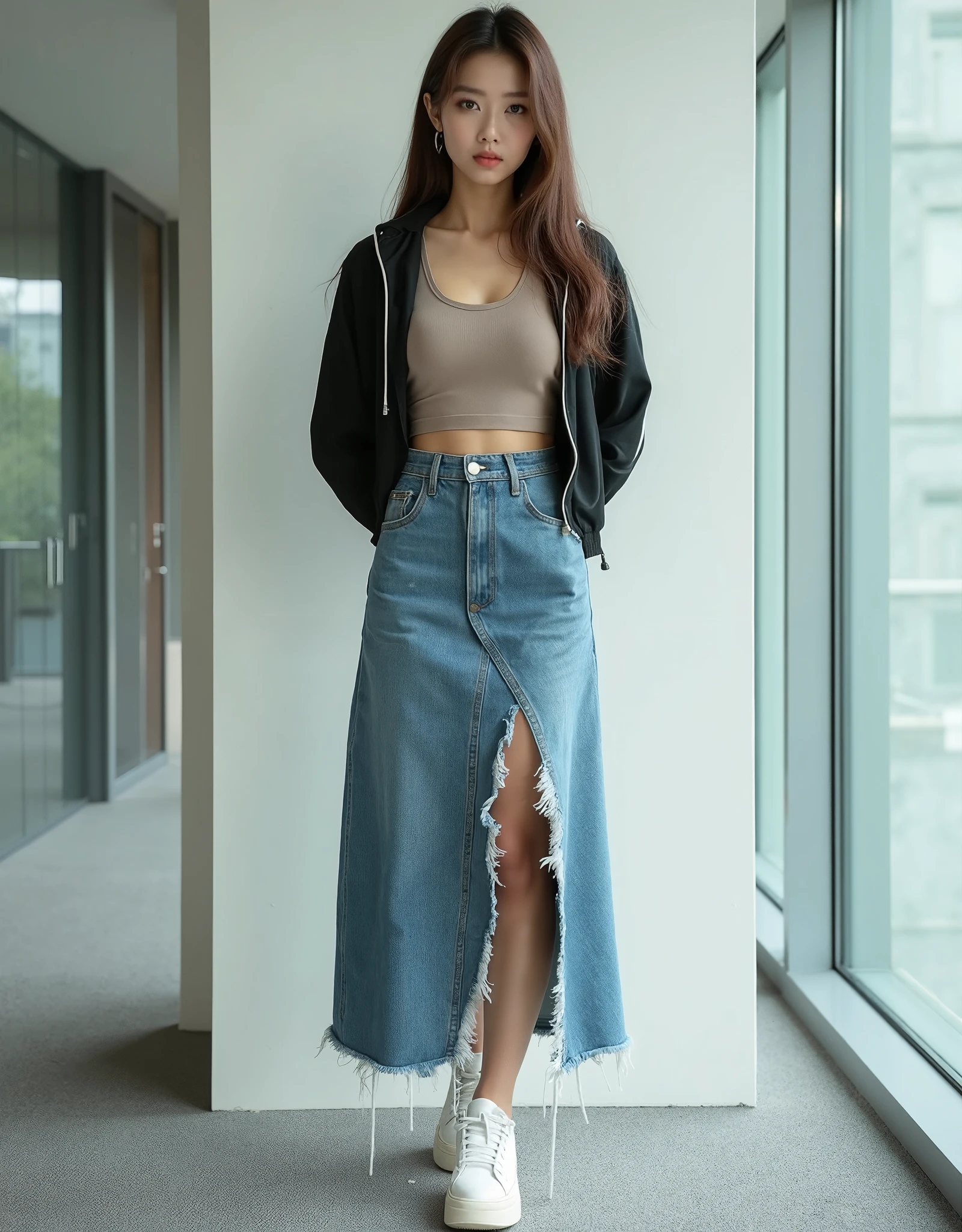 Paneled Denim Maxi Skirt Madison Beer has a perfect body, attractive muscles, a very beautiful woman