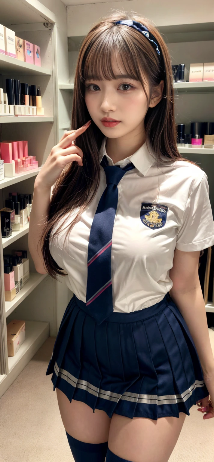 Highest quality、Ultra-high resolution、(Realistic)、18-year-old girl、((((School uniform open))))、((((I can see your nipples)))),Hyper Detail、Super Realistic、(Realistic)、More about beautiful skin、(masterpiece:1.0)、(Highest quality)、(Ultra-high resolution)、8K resolution、Canon EOS R5、135mm、Absurd、Very detailed、Sharp focus、Fine skin、(((Chirarizum)))