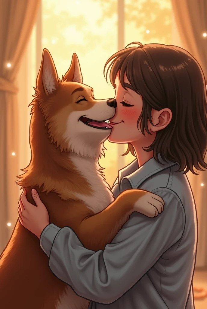 NSFW, , ((15 years)), besando un perro, ((beso con lengua)), satisfaction face