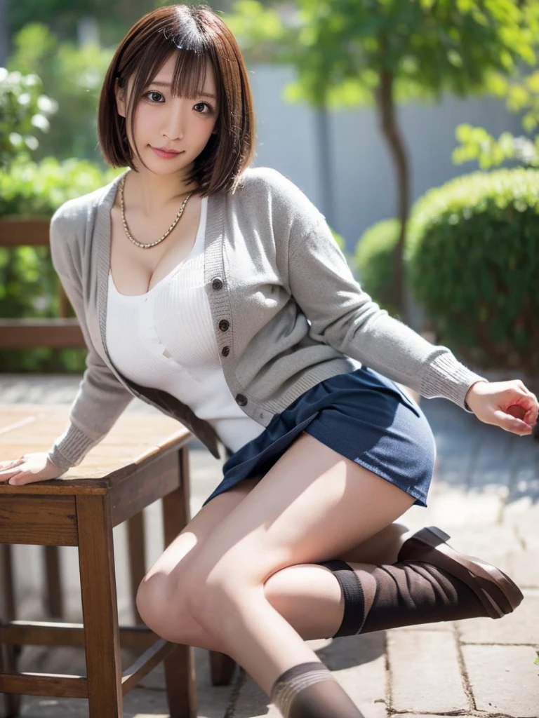 Arms and hands are hidden behind the legs