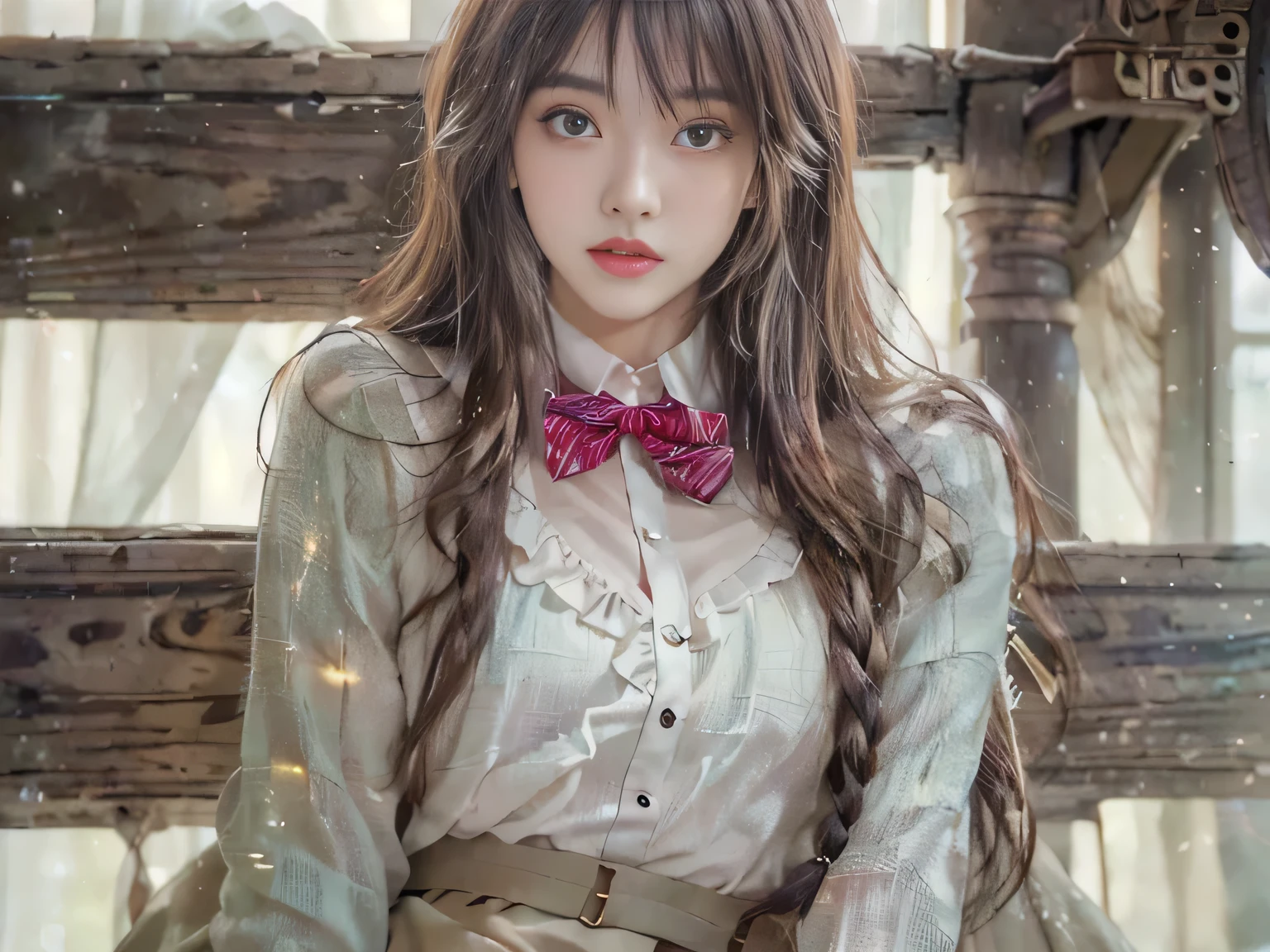 ( photorealistic : 1.4), (Hyper Is present: 1.4), ( Is present: 1.3), (Smooth lighting: 1.05), ( improved cinematic lighting : 0.9), 1 Girl, Is present Lighting, backlit, Face Light, ray tracking , ( bright light: 1.2), (Image quality improvement: 1.4), ( Is present textured skin of the highest quality: 1.4), Fine sectioned eyes, detailed face, Quality Eyes, brown eyes, thin braided hairstyle from side to side , tied with a white ribbon , (White collar blouse), ( red bow tie on the collar ), ( enhances body line mood : 1.1), ( accentuates the beauty of skin texture : 1.1), yellow skirt , white silk ankle-length socks , High Quality , masterpiece, high definition , high resolution, 8k, 超 high definition , Detailed Shadows, ultra- Is present, Is present, dramatic lighting, 1 Girl, alone, detailed face, Is present eyes, Is present skin, dynamic hair , from behind , on all fours、 ( RAW photos:1.2), (photo Is present:1.4), beautiful detailed girl , very detailed eyes and face, eyes with beautiful details, (Bright indoors), (Soft light), ( shallow depth of field ), ( portrait of a beautiful woman illuminated by gentle light ), (Very delicate and elegant depiction), ( short bangs), ( hair color in dark chestnut shades 、It's slightly brownish ), (Subtle and gentle wavy hair ), ( intricate hairstyle with long hair {x} with long hair Woven small braids), (Decorated with thin ribbons), ( white blouse with small frills ), illustration, very detailed, CG, unified, 8k wallpaper, wonderful, Fine section, 最 High Quality , face light, movie lights, 1 Girl, , hip butt cute sexy pussy fours 尻 美人 beautiful panties lingerie