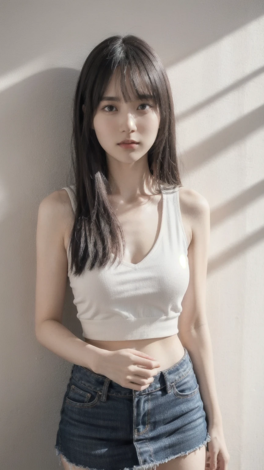 ((highest quality)),Sweaty white perfect skin, Perfect Face, Perfect proportions,Long legs,Sweaty thighs and beautiful legs,Thin white underwear that is transparent due to sweat,Transparent chest, Holding her knees and spreading her legs