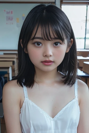 beautiful japanese girl　ＪＣ　younger sister　Shyness　Glossy black ponytail　white skin　My sports bra is getting too tight　A full-body image that shows the good style　Navy blue winter sailor suit　Honors Type　After coming home from school, she takes off her clothes one by one with a tired look on her face in the changing room, gets naked and takes a shower.　Completely naked