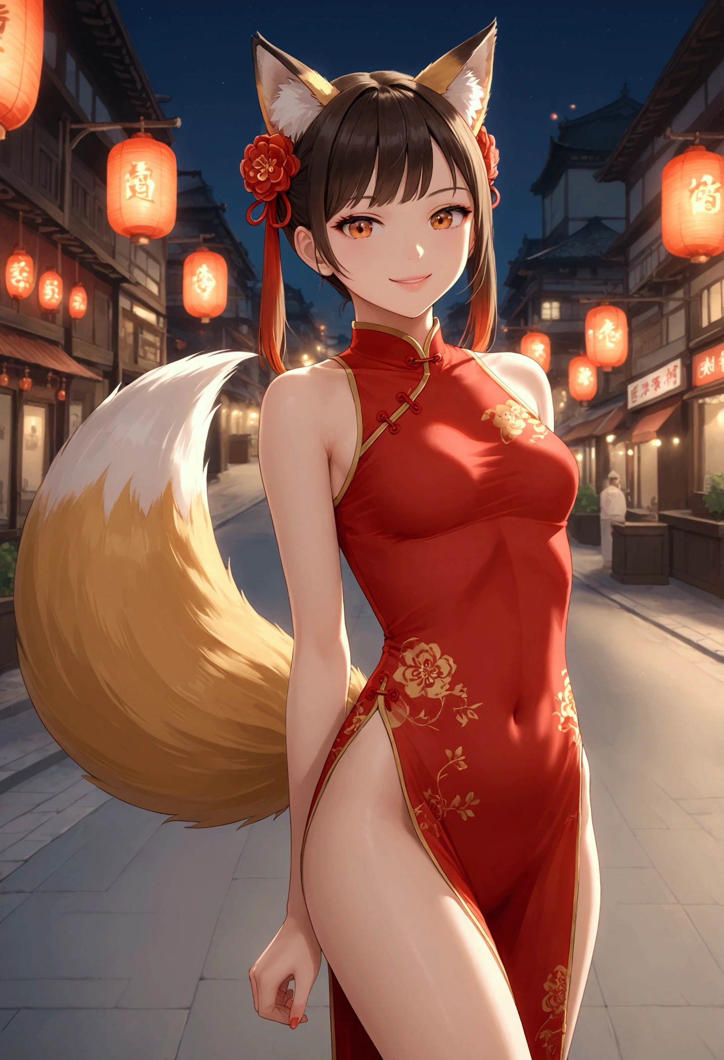 ((最高品質)), ((傑作)), (詳しい), furry ((Raccoon)) chinese bun black short hair,bun cover,china dress, long dress,tight mini skirt, gold decoration dress, sleeveless, ultra detailed dress,cleavage, cleavage cutout, clothing cutout,