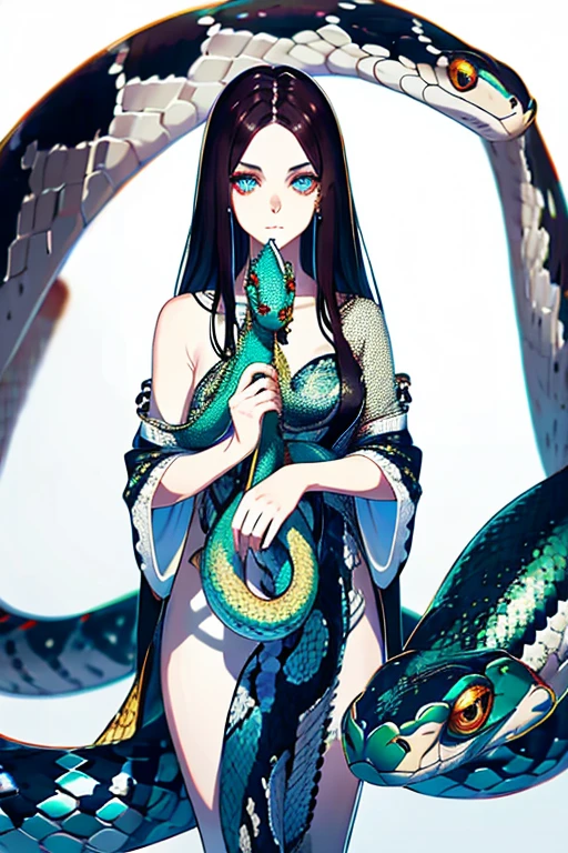 (by Miwa Komatsu:1.4),(by Yuko Higuchi:1.3),(by Miho Hirano),(masterpiece,best quality,offcial art,Beauty and aesthetics:1.2),(ultra-detailed),finely detail,best illustration,hand drawn high quality,(High contrast),(clean lines:1.3),(lineart),line drawing,(Intricate lines),ligne claire,pen and color ink drawing,simple colorful color matching,dynamic angle,(portrait,above the chest,a naked girl,solo,(She's being held captive by a giant snake:1.3),(a detailed red snake),red eyes,slightly open lips,flat chest,Dark and scary atmosphere,(Wraparound composition),(on a mysterious night),blood,(Light and elegant color scheme),(Intricate details),(detailed background:1.2),The intricate pattern,High Resolution,Art Deco,Decorative,luxury,elegant,by Pegacon Lee,by yoshitaka amano, nsfw:2.0, breasty, full body