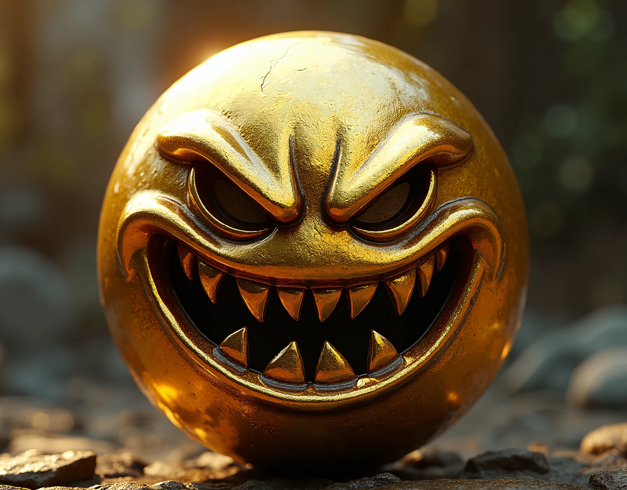 Sphere marble made of bronze with a mouth