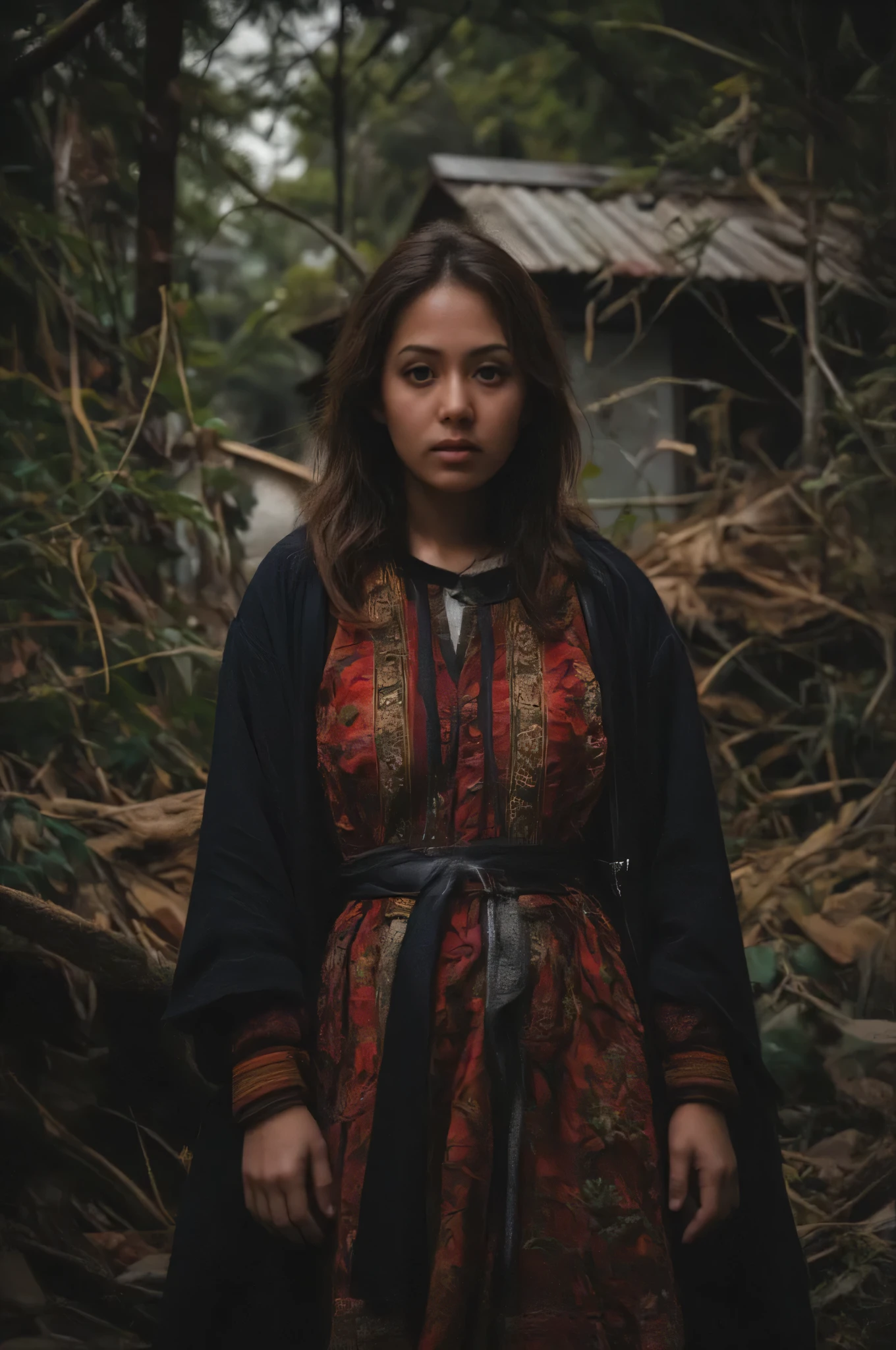 x} Between the enchanting forests of Himachal Pradesh , taken with a 25mm lens . This carefully crafted cinematic photo shoot with settings such as , showcases its beauty with precision . Depth of field and tilt blur , creates an engaging narrative . 1/ 1000 shutter speed , F/ 22 aperture and calibrated white balance , Lighting techniques from semi-back to backlighting accentuate elegance . Super resolution preserves nuances , Pro Photo RGB enriches colors . Get ready for an extraordinary blend of photography and CGI . Volumetric , Conte-Jour and global lighting add depth . Dispersion , reflections and artistic elements enhance realism . Breathtaking 32k resolution reveals remarkable details {x} Technical advancements such as anti-aliasing and ambient occlusion improve quality. Where complexity meets elegance , Immerse yourself in a charming portrait of a charming Indian village woman . —v 5 .2 –style raw –ar 16:9